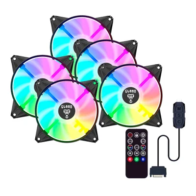Kit 5 Ventoinha Cooler Fan Para Gabinete 120mm Com Controladora Controle Remoto Eurus ARGB 3pin Preto Clanm