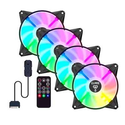 Kit 4 Ventoinha Cooler Fan Para Gabinete 120mm Com Controladora Controle Remoto Eurus ARGB 3pin Preto Clanm