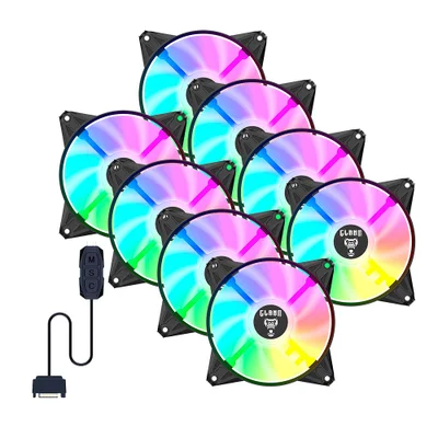 Kit 8 Ventoinha Cooler Fan Para Gabinete 120mm Com Controladora Eurus ARGB 3pin Preto Clanm