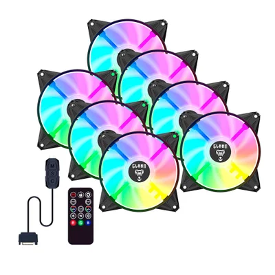 Kit 7 Ventoinha Cooler Fan Para Gabinete 120mm Com Controladora Controle Remoto Eurus ARGB 3pin Preto Clanm
