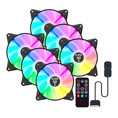 Kit 6 Ventoinha Cooler Fan Para Gabinete 120mm Com Controladora Controle Remoto Eurus ARGB 3pin Preto Clanm