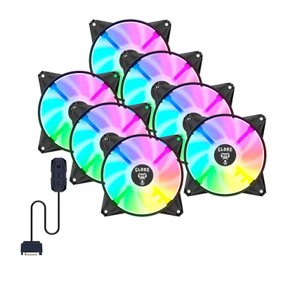 Kit 7 Ventoinha Cooler Fan Para Gabinete 120mm Com Controladora Eurus ARGB 3pin Preto Clanm