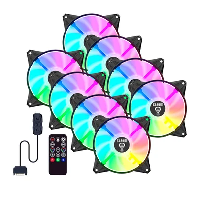 Kit 8 Ventoinha Cooler Fan Para Gabinete 120mm Com Controladora Controle Remoto Eurus ARGB 3pin Preto Clanm