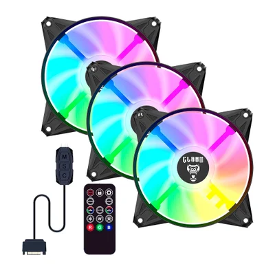 Kit 3 Ventoinha Cooler Fan Para Gabinete 120mm Com Controladora Controle Remoto Eurus ARGB 3pin Preto Clanm
