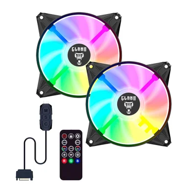 Kit 2 Ventoinha Cooler Fan Para Gabinete 120mm Com Controladora Controle Remoto Eurus ARGB 3pin Preto Clanm