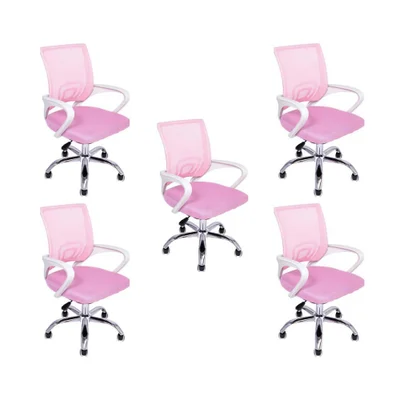 Cadeira De Escritório Begônia Ergonômica Tela Mesh Com Apoio Ajustável Rosa Kit 5 Begônia