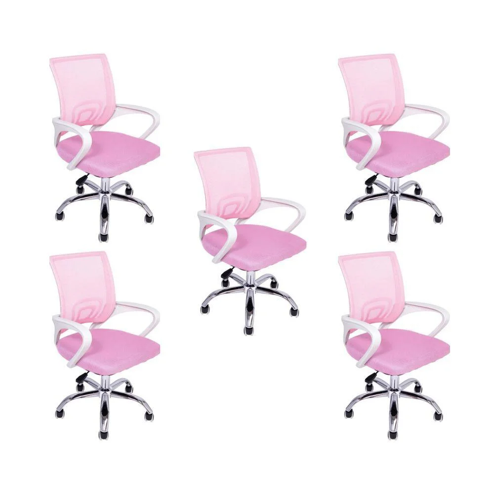 Cadeira De Escritório Begônia Ergonômica Tela Mesh Com Apoio Ajustável Rosa Kit 5 Begônia