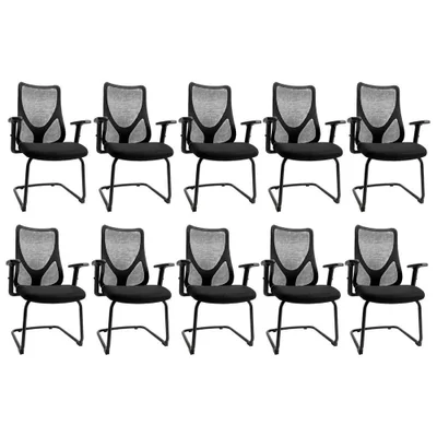 Kit 10 Cadeiras Diretor Comfort Corporate Pro Fixa Tela Mesh Preto