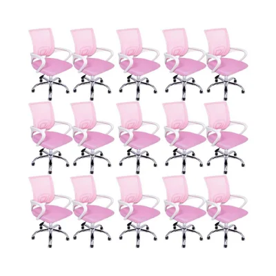 Kit 15 Cadeiras De Escritório Begonia Tela Mesh Base Giratória Com Ajuste E Apoio Ajustável Rosa