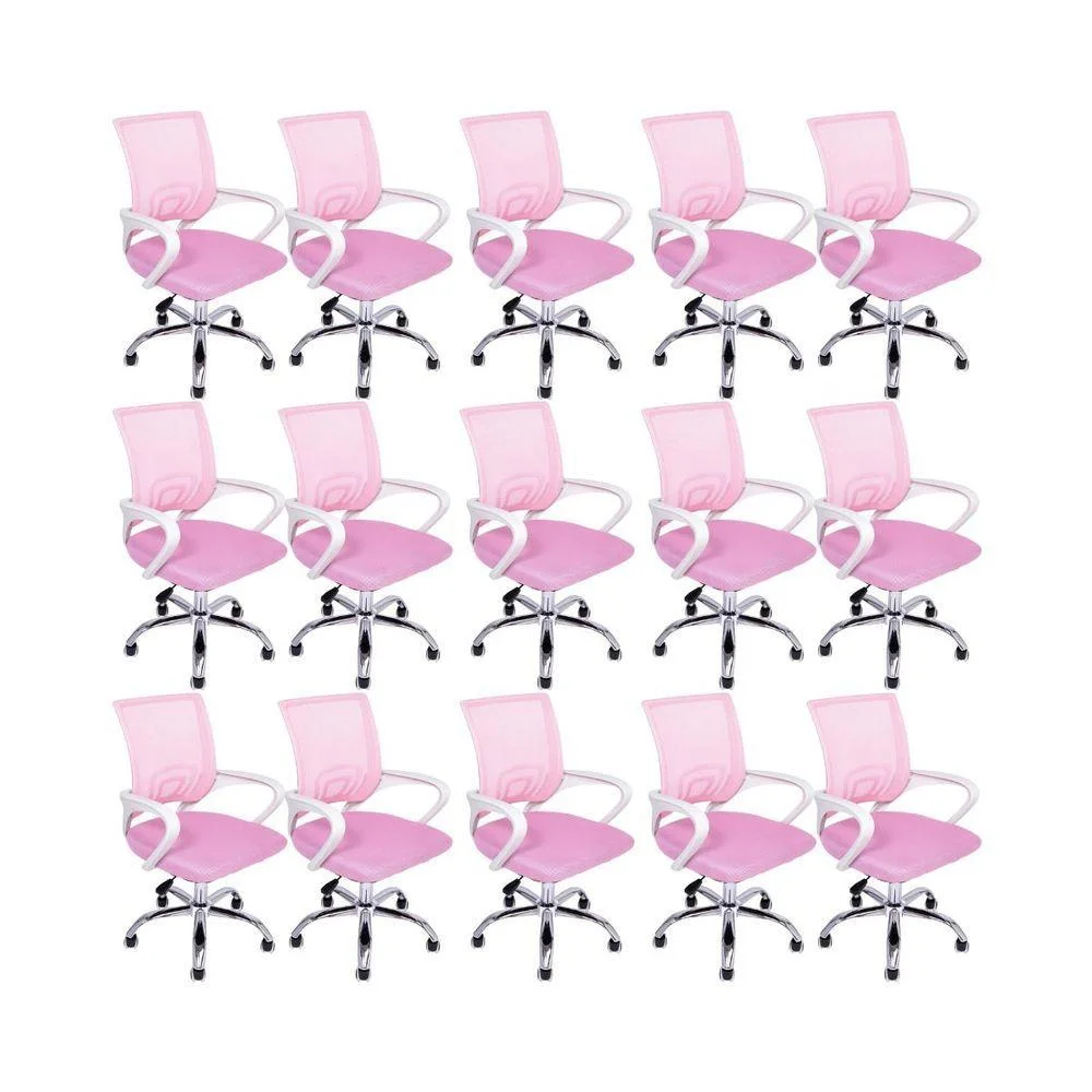 Kit 15 Cadeiras De Escritório Begonia Tela Mesh Base Giratória Com Ajuste E Apoio Ajustável Rosa