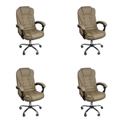 Kit 4 Cadeiras Escritório Presidente Reclinável Ergonômica Base Giratória Ajustável Preta
