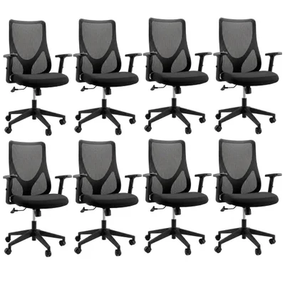 Kit 8 Cadeiras Diretor Oficial Comfort Corporate Pro Com Tela Mesh E Braços Ajustáveis Preta