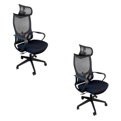 Kit 2 Cadeiras De Escritório Oficial Verona Presidencial Tecido Mesh Premium Com Apoio De Cabeça