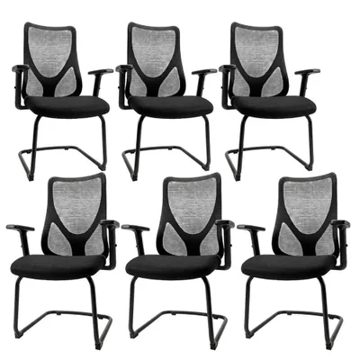 Kit 6 Cadeiras Diretor Comfort Corporate Pro Fixa Tela Mesh Preto