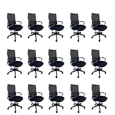 Kit 15 Cadeiras Presidente Oficial Verona Revestimento Em Tecido Mesh Premium Base Nylon Giratória