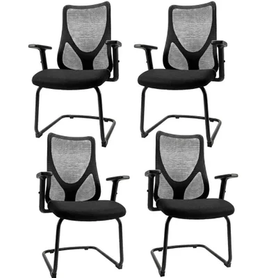 Kit 4 Cadeiras Diretor Comfort Corporate Pro Fixa Com Encosto Ajustável Preta