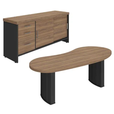 Mesa Escritório Retangular Executivo Moderno 3 Gavetas Mdp 200cm Preto Artany