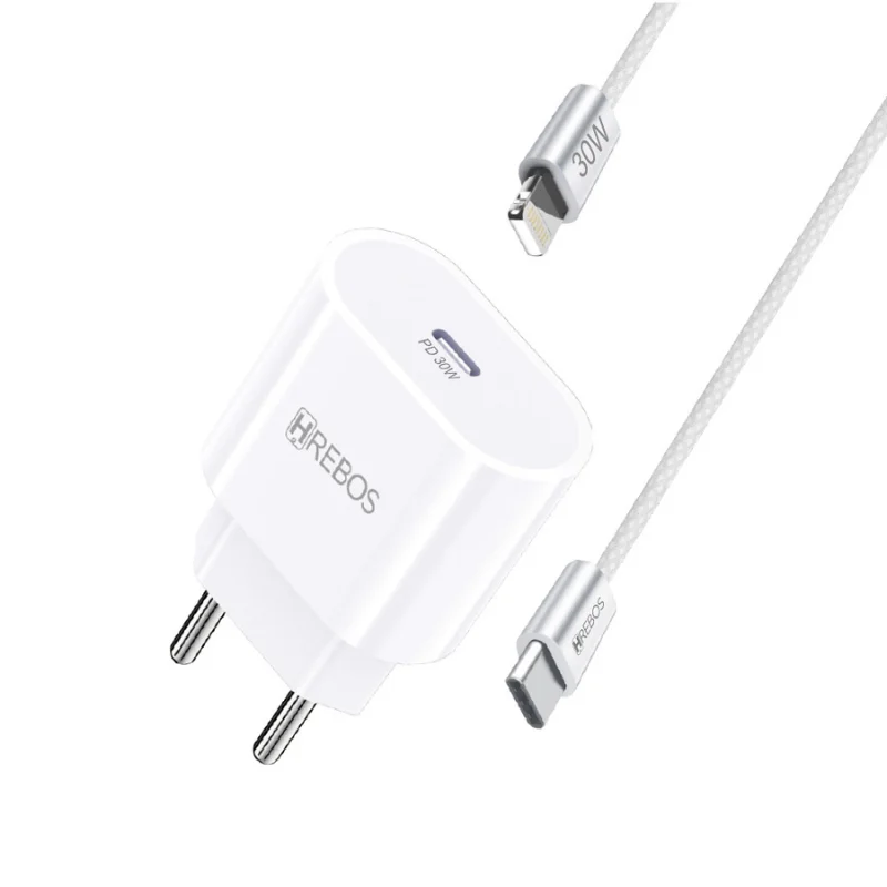 Kit Carregador Auron 30w Compatível Com Lightning Crg-364ci | Usb-c Pd | Carregamento Rápido Iphone Branco