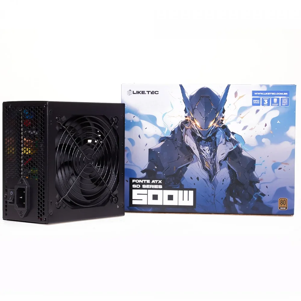 Fonte 500w Liketec Steel Diamond 80 Plus Bronze, Pfc Ativo Capacitores Japoneses Preto