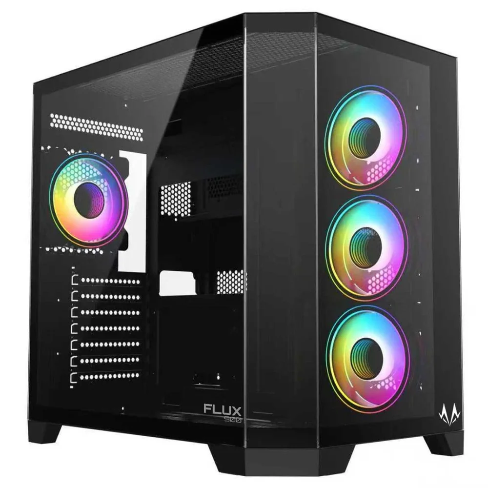 Gabinete Gamer Spectrum Flux 900, Mid Tower, Vidro Temperado, Atx, Com 10 Fans, Sem Fonte, Preto, Sm-cs-flx90fab10f