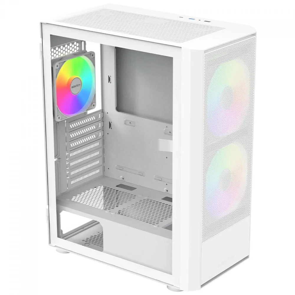 Gabinete Gamer Montech X2 Plus, Vidro Temperado, Mid Tower, Atx, Com 3 Fans ARGB, Branco