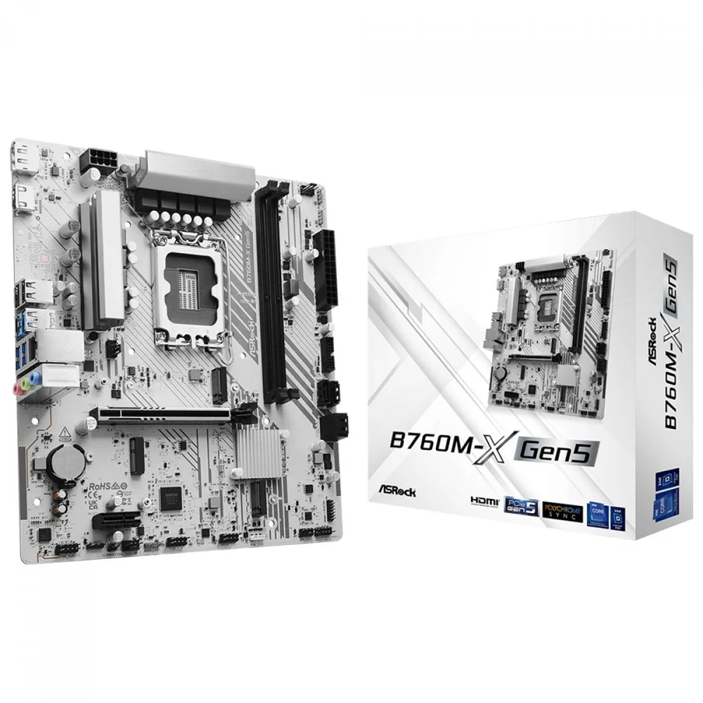 Placa Mãe Asrock B760m-x Gen5, Chipset B760, Intel LGA 1700, Matx, Ddr5, White