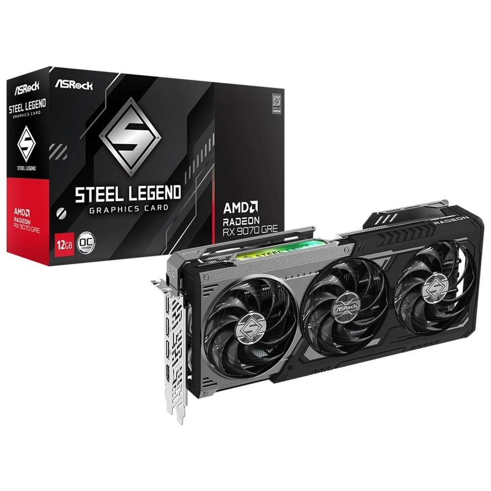 Placa De Vídeo Asrock Amd Radeon Rx 9070 Gre Steel Legend Dark Oc, 12gb, Gddr6, Fsr, Ray Tracing, 90-ga5wzz-00uanf