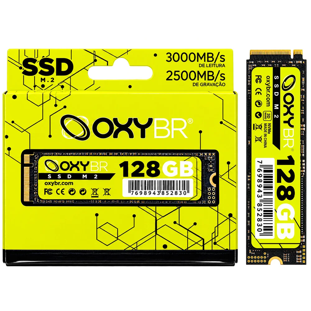 SSD Oxybr 128GB, M.2 2280, Nvme 1.3, PCie Gen3 X4, Leitura Até 3000 Mb/s E Gravação Até 2500 Mb/s - OxybrNVME4/128