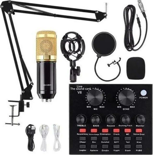 Kit Interface Mesa V8 + Microfone Bm800 Com Braço Articulado Podcast Streamer