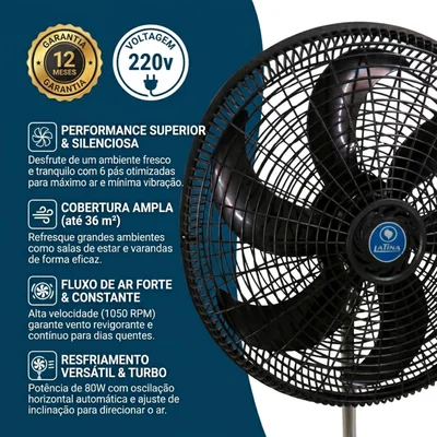 Ventilador De Coluna Latina V0653, 50cm, 6 Pás, Silencioso, 220V — foto 3
