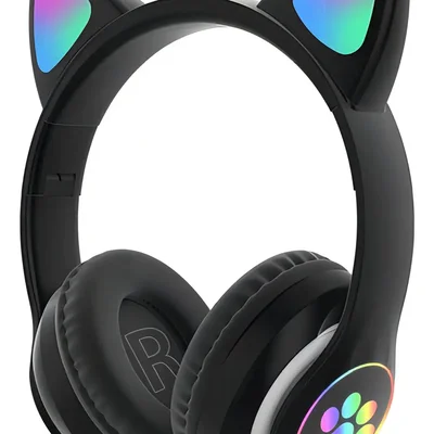 Fone De Ouvido Gatinho Bluetooth 5.1 Com Luz LED E Fm Preto