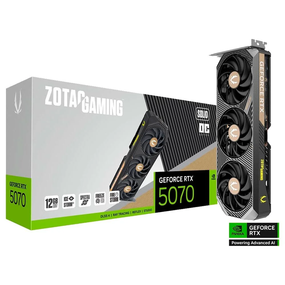 Placa De Video Zotac Geforce RTX 5070 Solid Oc 12gb Gddr7 192bits Zt-b50700j-10a