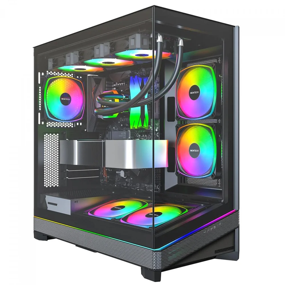 Gabinete Gamer Montech Sky Three, ARGB, Mid Tower, Vidro Temperado, Atx, Com 3 Fans, Preto