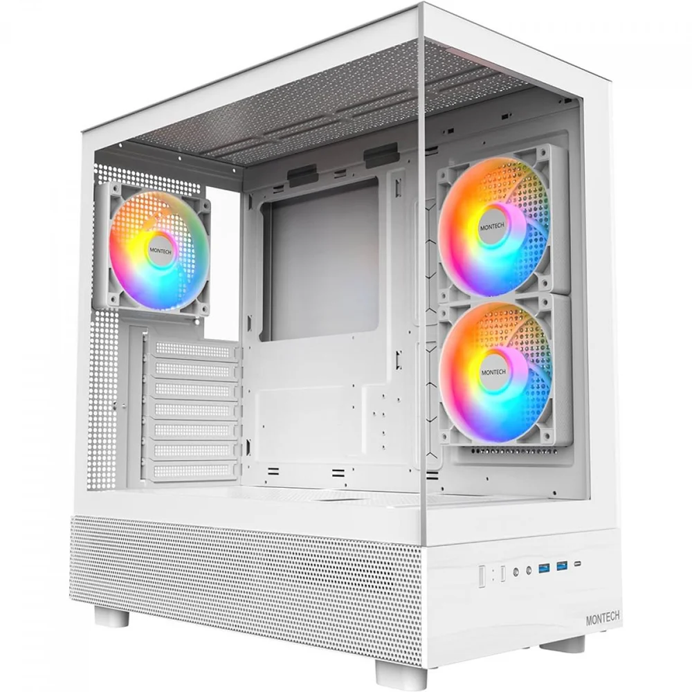 Gabinete Gamer Montech Xr, Mid Tower, White, Atx, Com 3 Fans, Vidro Temperado, Xr (w)