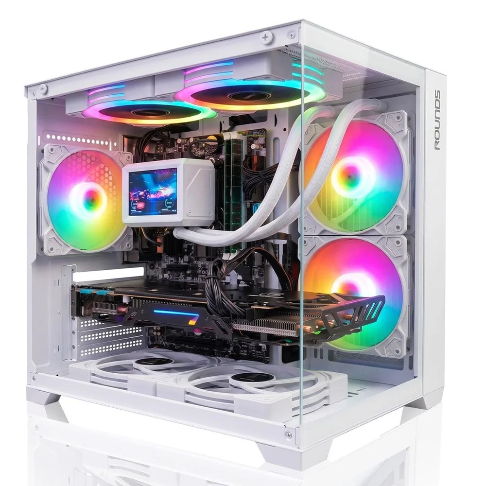 Gabinete Gamer Round5 Stinger White, Aquário, Mini Tower, Vidro Temperado, Matx, Com 3 Fans, Branco, R5-stinger-w-2303
