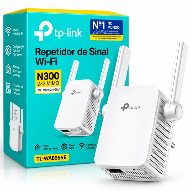 Repetidor De Sinal Wi-fi Tp-link Tl-wa855re 300mbps Amplificador De Alcance Wireless Bivolt Universal