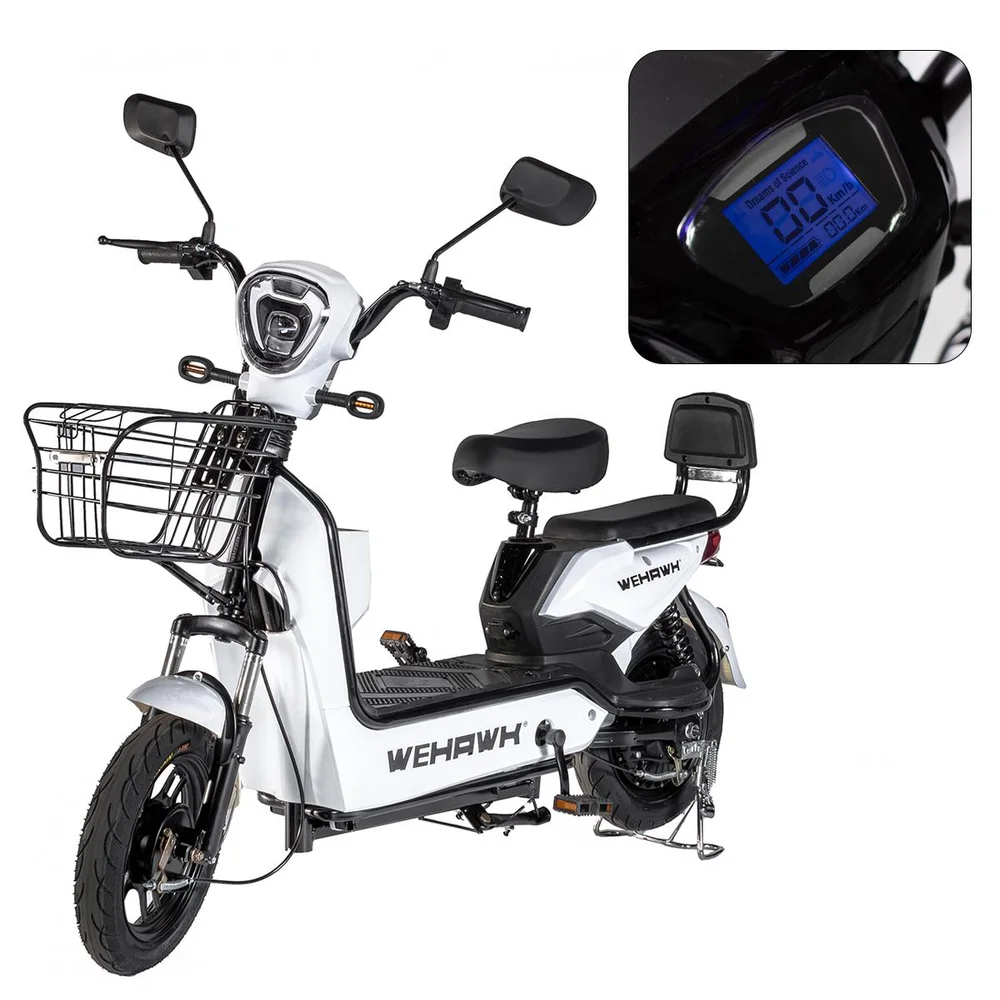 Bicicleta Scooter Eletrica Basket Wx-03 Wehawk 800w + Bateria Lítio 48v 12ah - Branco