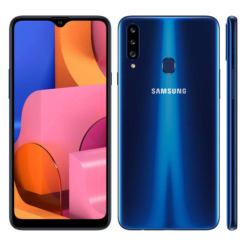 Samsung Galaxy A20s 32GB, Câmera Tripla Traseira, Selfie de 8MP, Tela Infinita de 6.5", Leitor de Digital, Octa Core e Android 9.0 - Azul Samsung Galaxy A20s 32GB, Câmera Tripla Traseira, Selfie de 8MP, Tela Infinita de 6.5", Leitor de Digital, Octa Core e Android 9.0 - Azul
