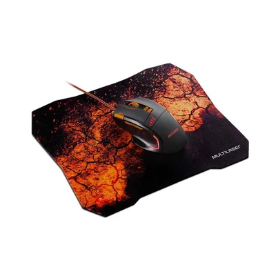Kit Gamer Multi - Mouse 3200DPI, LED RGB, Ajuste De Velocidade + Mouse Pad, Fibras macias sem costura, Laranja - MO256