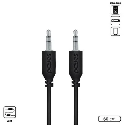 Cabo P2 3.5mm Macho Para P2 3.5mm Macho Pcyes, 28AWG, Puro Cobre, 60cm - P35M-06