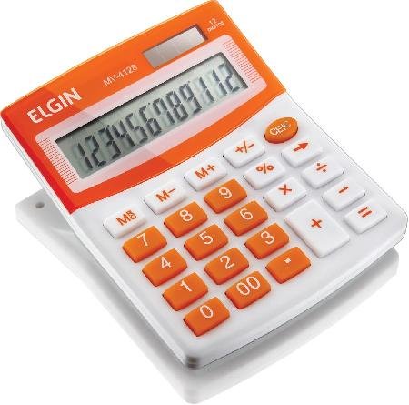 Calculadora De Mesa Visor - Alimentação Solar E Bateria - Blister Mv4128 Laranja