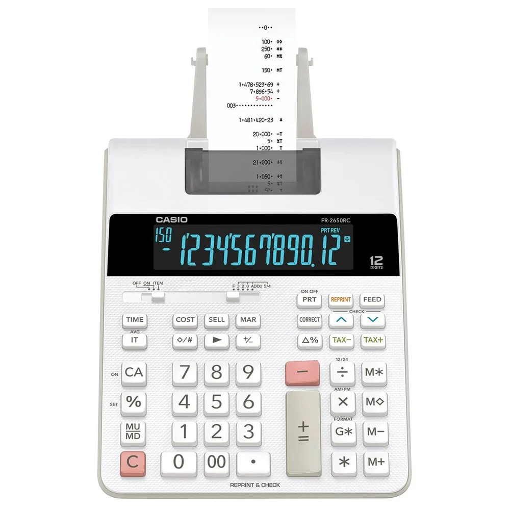 Calculadora Com Bobina, Display Lcd, 2.0 Linha , Com Relógio E Calendário, Fr-2650Rc-B-Dc Branca Calculadora Com Bobina, Display Lcd, 2.0 Linha , Com Relógio E Calendário, Fr-2650Rc-B-Dc Branca