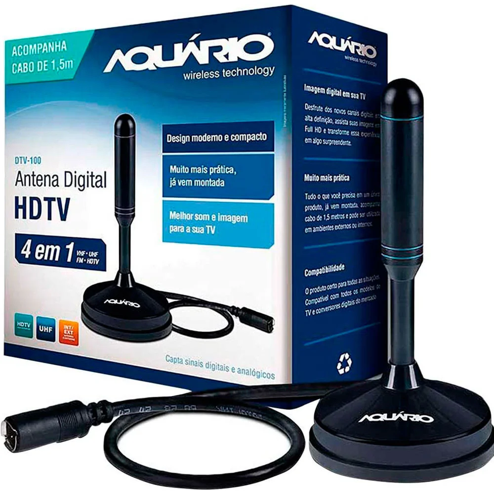Imagem 3 de 3 do produto Antena Interna Para TV Digital HDTV, Cabo 2.5Mts, Aquário - DTV-100