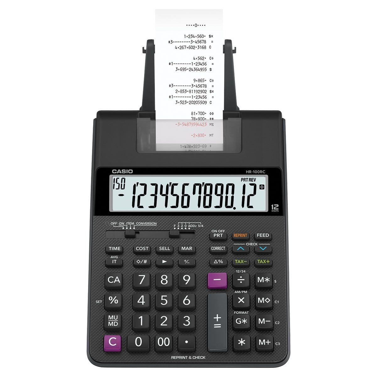 Calculadora Com Bobina Casio, 20 Linha, 2 Cores Impressão, Fonte De Alimentação, Bivolt, Preto -  Hr-100rc-bk-b-dc