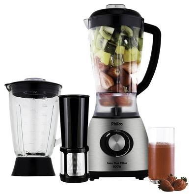 Para quem não quer perder tempo, o Liquidificador Philco Duo Filter 800W é o ideal!Tem dois copos: um de acrílico com 2,4L de capacidade e um de vidro