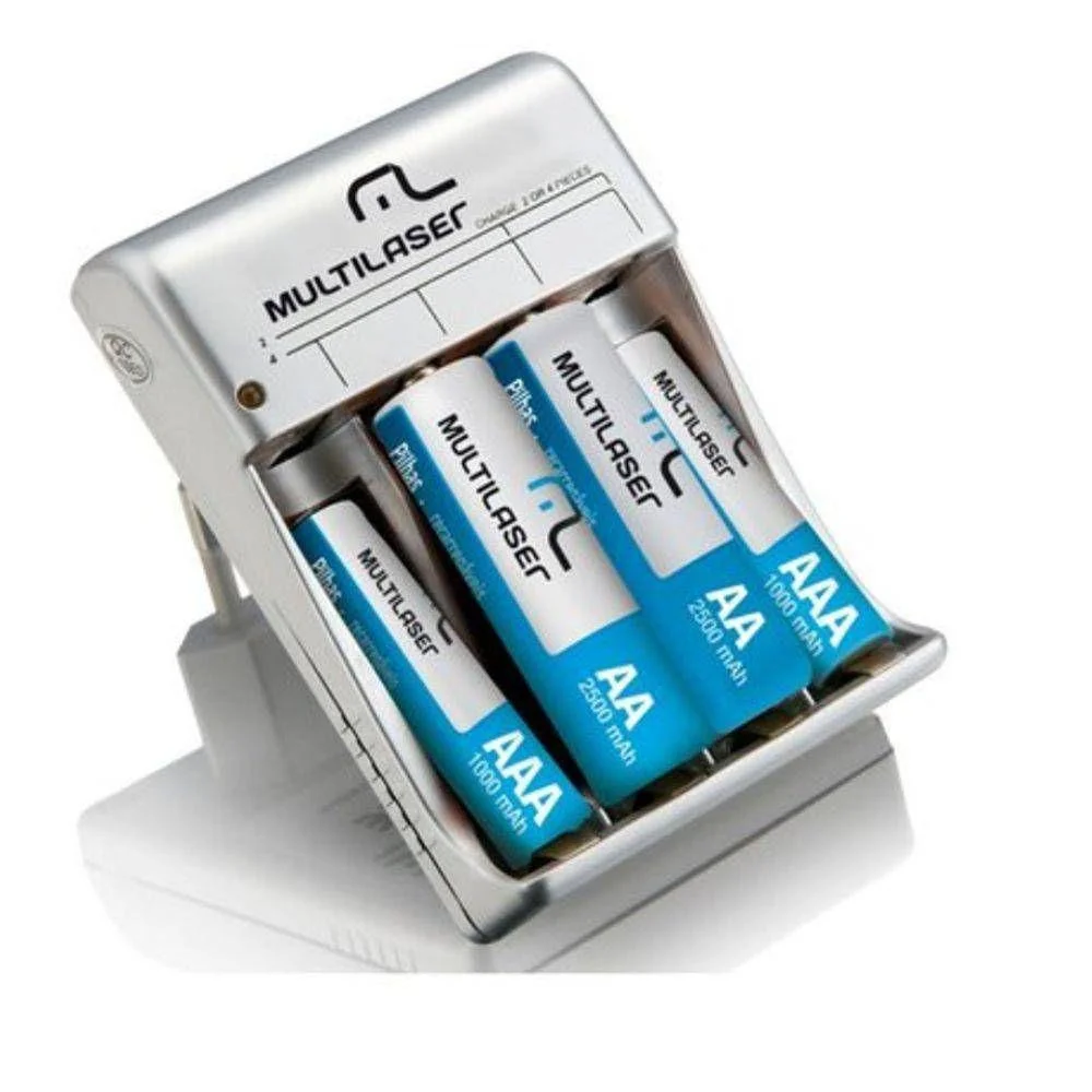 Carregador de Pilhas Multi, 4 Pilhas AA 2500Mah, e 4 Pilhas AAA 1000Mah, Bivolt - CB093 Carregador de Pilhas Multi, 4 Pilhas AA 2500Mah, e 4 Pilhas AAA 1000Mah, Bivolt - CB093