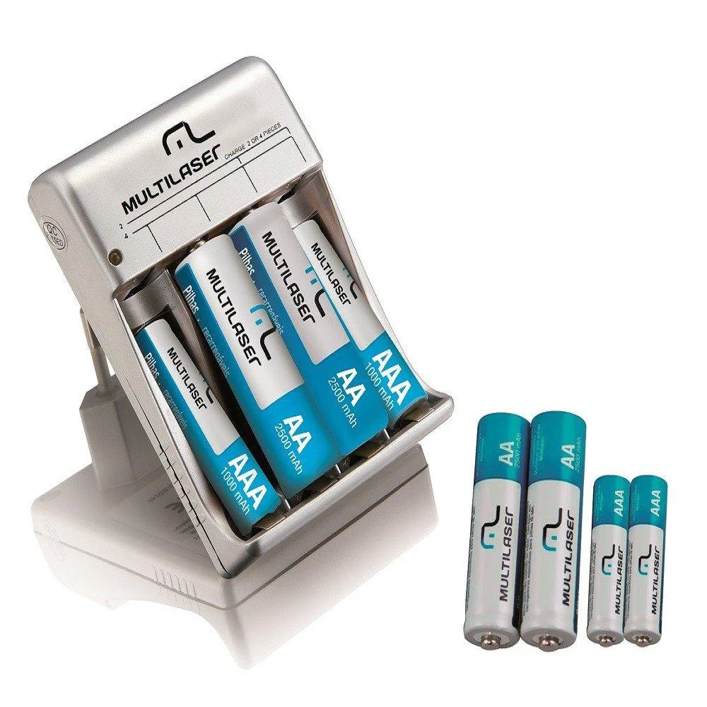 Carregador de Pilhas Multi, 4 Pilhas AA 2500Mah, e 4 Pilhas AAA 1000Mah, Bivolt - CB093 Carregador de Pilhas Multi, 4 Pilhas AA 2500Mah, e 4 Pilhas AAA 1000Mah, Bivolt - CB093