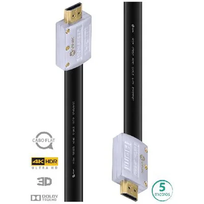 Cabo HDMI Vinik H20fl-5 2.0 4K Ultra Hd 3D Conexão Ethernet Flat Com Conector Desmontável 5 Metros