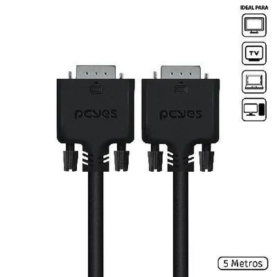 Cabo De Vídeo Vga 15 Pinos Macho Para Vga 15 Pinos Macho 28Awg Puro Cobre 5 Metros - Pvm15-5