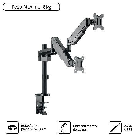 Suporte A Gás Para 2 Monitores 17´´´´ A 32´´´´ Vesa 100X100 Plmsm02b